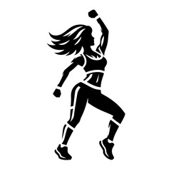 Black and white silhouette vector of zumba move on white background