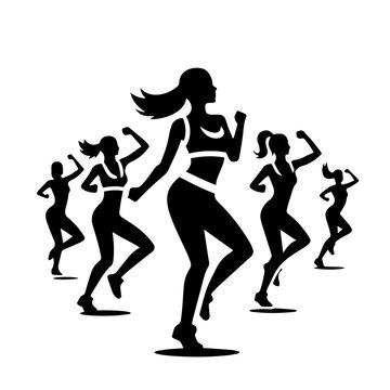 Black and white silhouette vector of zumba move on white background