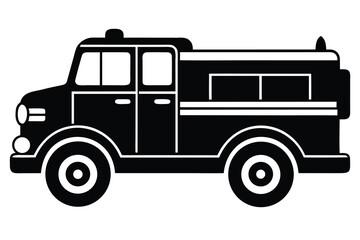 Black and White Illustration of a Flat Style Bus with a Roof Dome