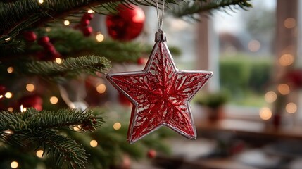 Christmas star ornament on tree