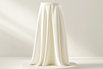 Off-white, pleated midi skirt on a pedestal.