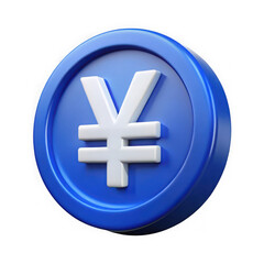 Obraz premium A realistic 3d rendering of a blue coin with a white japanese yen symbol isolated on transparent background