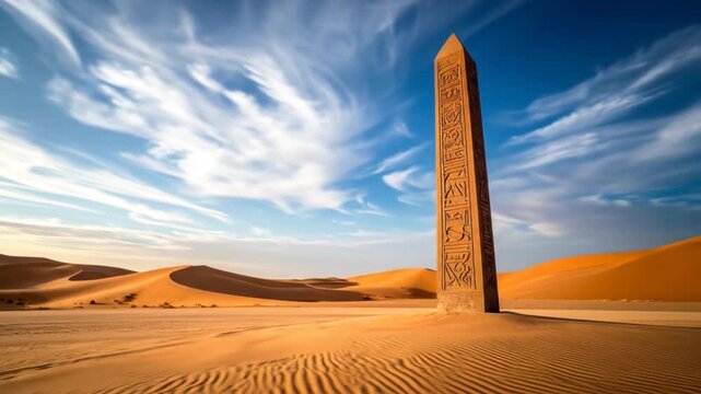 Ancient Obelisk in the Sahara Desert Landscape