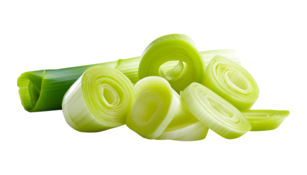 Chopped green onions Cutting spring onions isolated on a transparent background