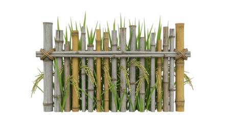 Rustic Bamboo Fence With Rice Plants
