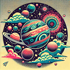 earth and moon, earth and space, planet earth and space, abstract vector illustration, abstract vector background, abstract vector background with colorful city, global business concept