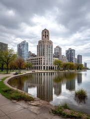 Fototapeta premium City reflection on a cloudy day