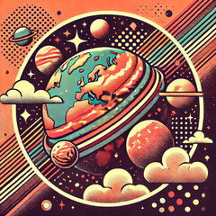 earth and moon, earth and space, planet earth and space, abstract vector illustration, abstract vector background, abstract vector background with colorful city, global business concept