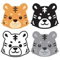 トラの顔アイコンセット