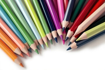 Colorful colored pencils clustered together.