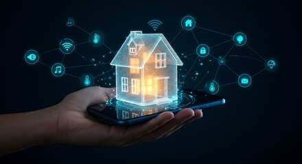 Smart home technology hologram controlled by smartphone