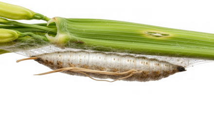 Moth Cocoon On Plant Stem Closeup