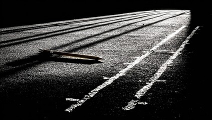 Dark indoor track with pencil, light streaks