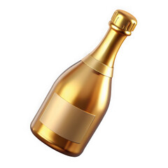 Luxurious golden champagne bottle with a blank label isolated on transparent background