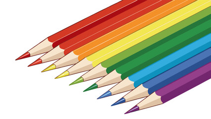Fototapeta premium Vibrant Rainbow Colored Pencils Set Lined Up Diagonally on a Clean White Background for Art and Creativity