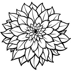 Intricate black and white dahlia flower mandala design with layered petals isolated on white background