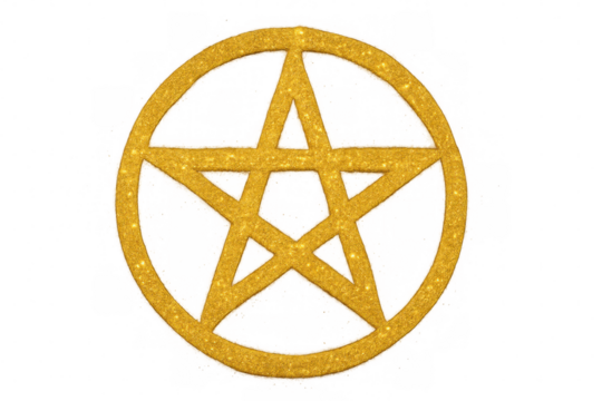 Glowing golden pentagram within circular border, representing mystic pagan symbolism against transparent background