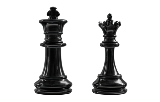 Two black glossy chess queens