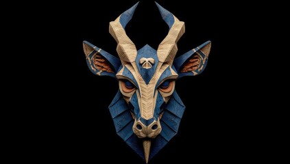 Geometric stylized deer mask, blue & beige