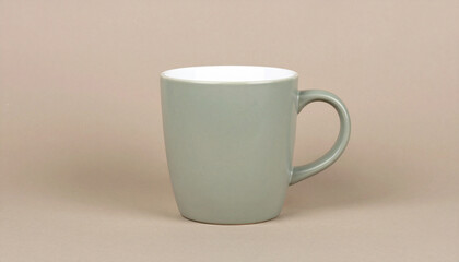 Obraz premium Branding mockup Plain sage green mug with white interior, isolated on a solid light brown background..Generative AI