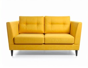 Fototapeta premium Modern Yellow Sofa with Cushions Isolated on White Background
