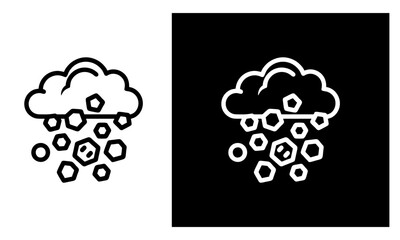 Monochrome vector icon of hailstorm with cloud and ice pellet shapes, bold linework