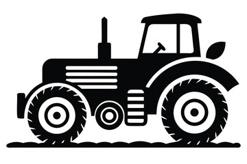 Obraz premium Black Silhouette Illustration of Vintage Farm Tractor with Cab and Large Wheels on Ground