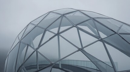 Geometric Glass Dome: Modern Architecture Under a Cloudy Sky