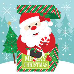 Santa Claus emerging from a Christmas gift box