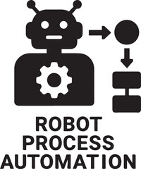 Silhouette vector of robot process automation (RPA) symbolizing AI bots, workflow automation, and digital transformation.