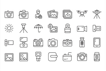 Camera and Photographer Icons – Minimalist Vector Bundle for Creative Media