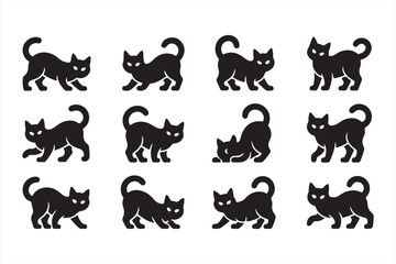 Halloween Cat Symbols – Creepy and Cute Vector Silhouettes for Holiday Use