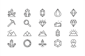 Mountain and Crystal Icons Pack – Geology, Mining, and Exploration Design Bundle