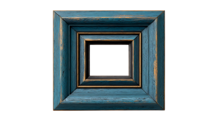 Distressed teal wooden nested picture frames isolated on transparent background