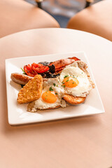Big Breakfast With Eggs Bacon Hash Browns Sausage Roasted Tomato