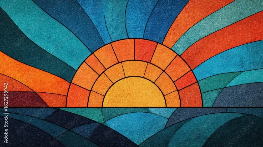 Canvas Prints colorful sunburst design with waves and geometric patterns