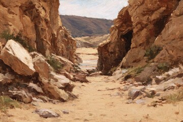 Rocky canyon path, sandy bottom