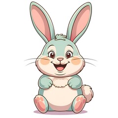 Obraz premium A cartoon rabbit with long ears and happy smile, soft pastel colors, chubby body, transparent PNG background, perfect for kids print or game asset