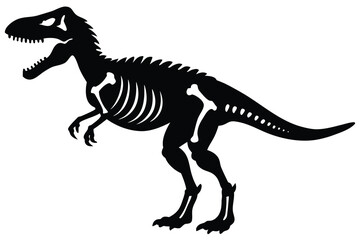 Fototapeta premium Black Silhouette of Tyrannosaurus Rex Skeleton with Sharp Teeth and Claws Illustrated