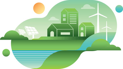 Ecology.Green cities help the world with eco-friendly concept ideas.vector illustration