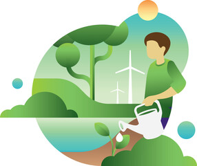 Ecology.Green cities help the world with eco-friendly concept ideas.vector illustration