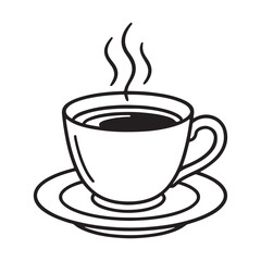 Obraz premium Hot Coffee Cup Icon – Black and White Line Art Illustration