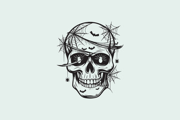 skull with spider  silhouette  vector