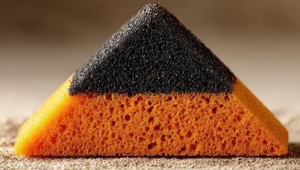 Close-up of a triangular sponge, orange & dark