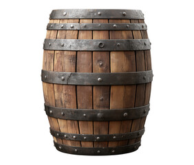 Fototapeta premium Detailed close up view of a traditional wooden wine barrel with metal bands