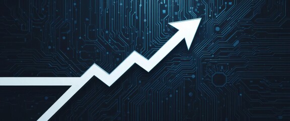  Tech Minimalism White Arrow Overlaying Dark Circuit Board Pattern Future Forward