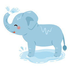 水浴びをするゾウのイラスト