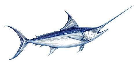 Naklejka premium Classic Etching of Marlin Fish, Intricate Details, Antique Style, Isolated Graphic