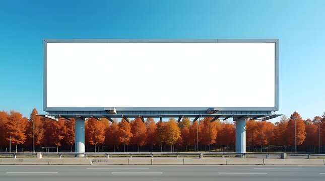 Blank billboard standing beside city road under open sky