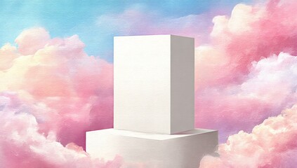 White box pedestal on pastel clouds